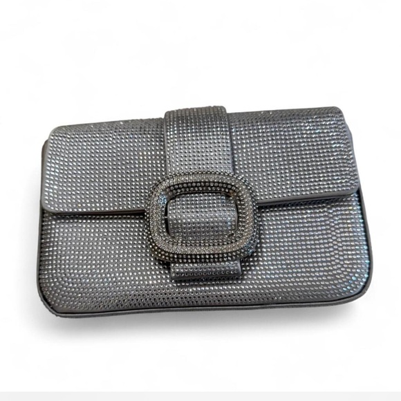 Zara Handbags - Zara Silver Crystal-Embellished Clutch